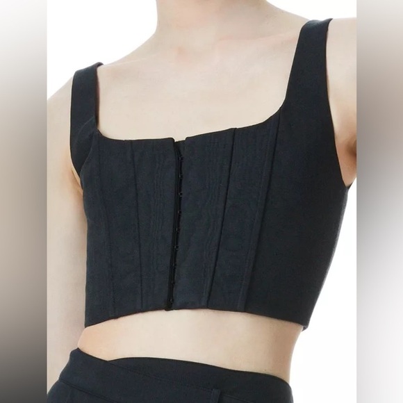 Alice + Olivia Breslin Boned Corset Top Black Wood Grain Look Crop Sz 0 - Picture 16 of 16
